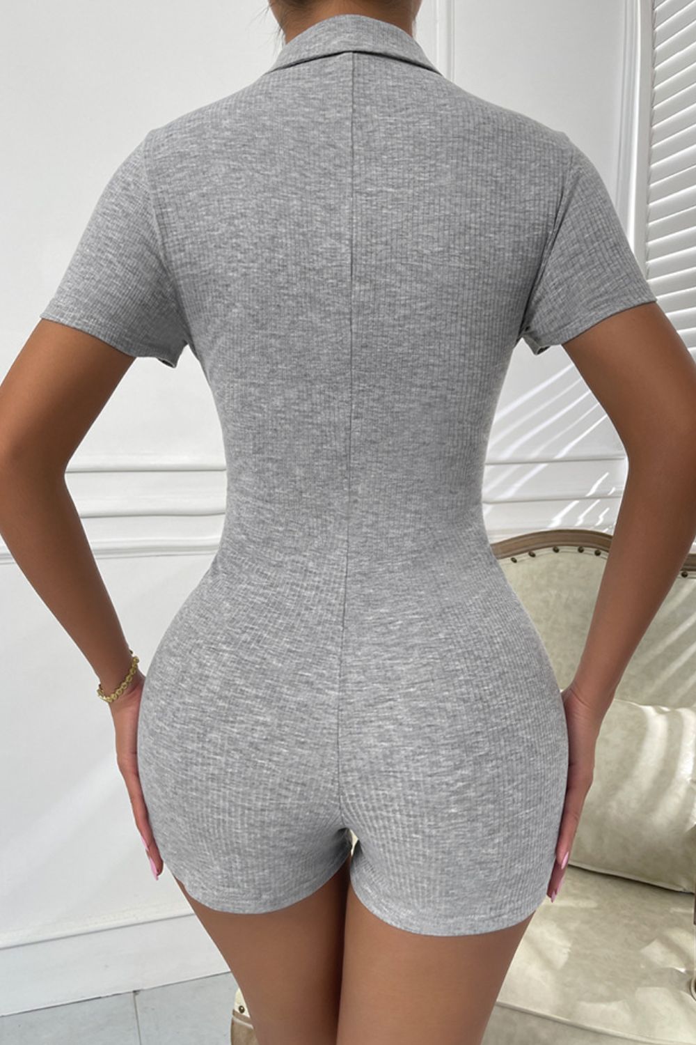 Button Up Collared Short Sleeve Romper