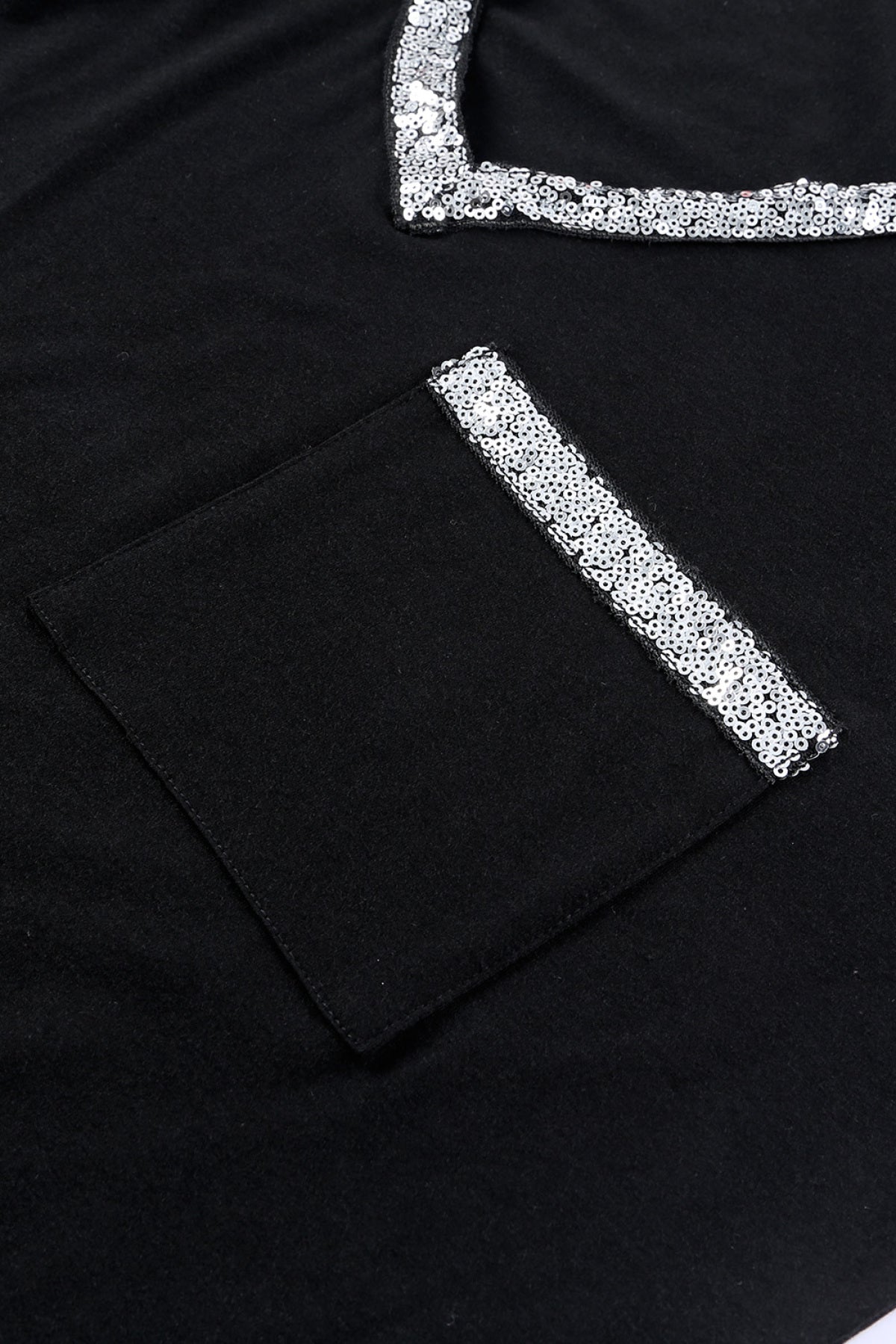 Plus Size Sequin Trim V Neck Chest Pocket Tee