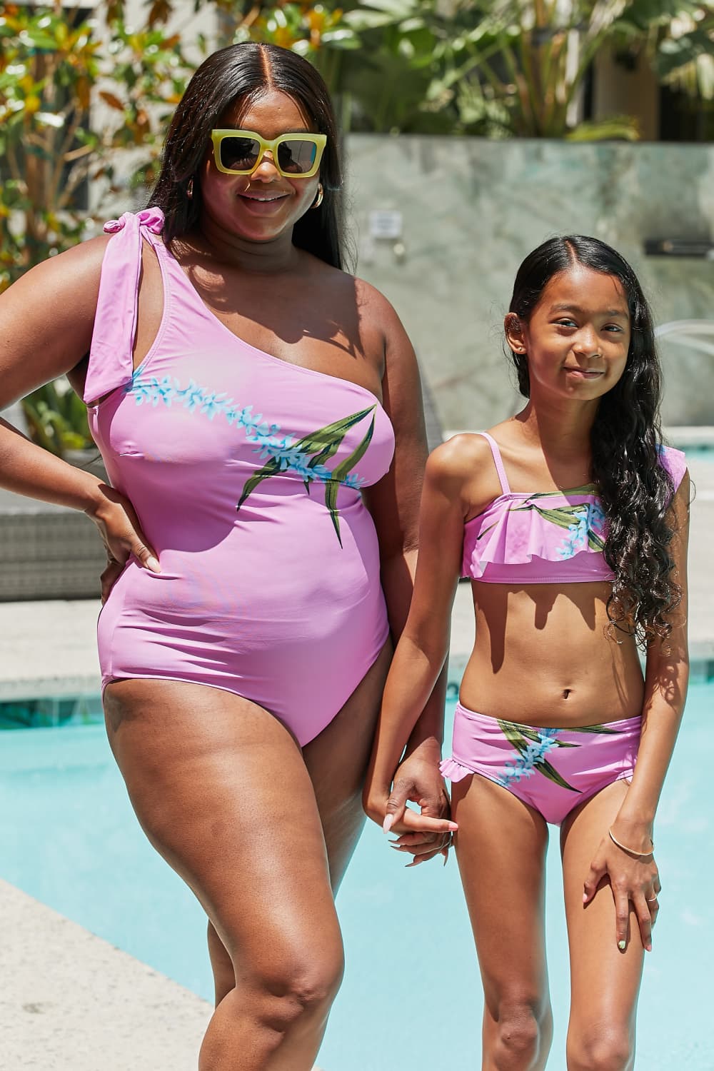Vacay Mode Mommy & Me One Shoulder Swimsuit in Pink
