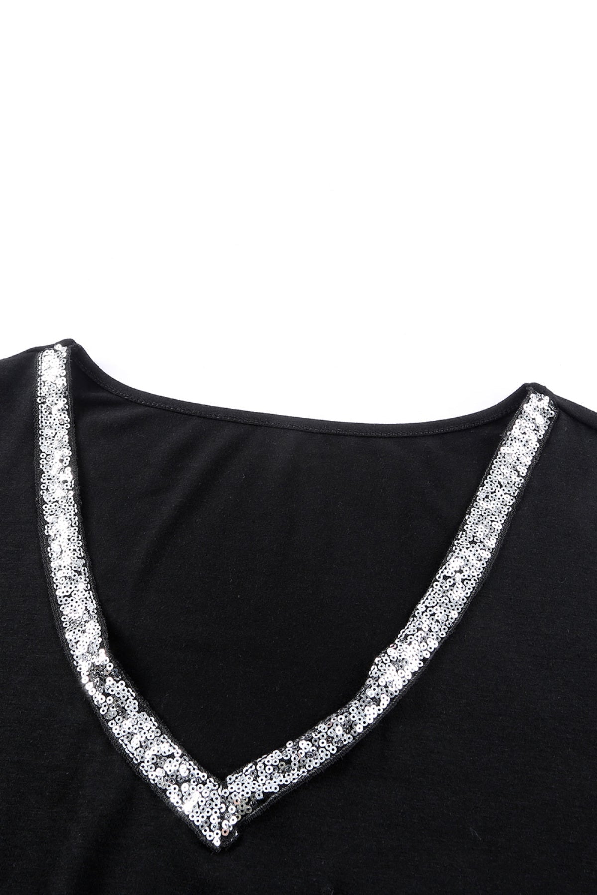 Plus Size Sequin Trim V Neck Chest Pocket Tee