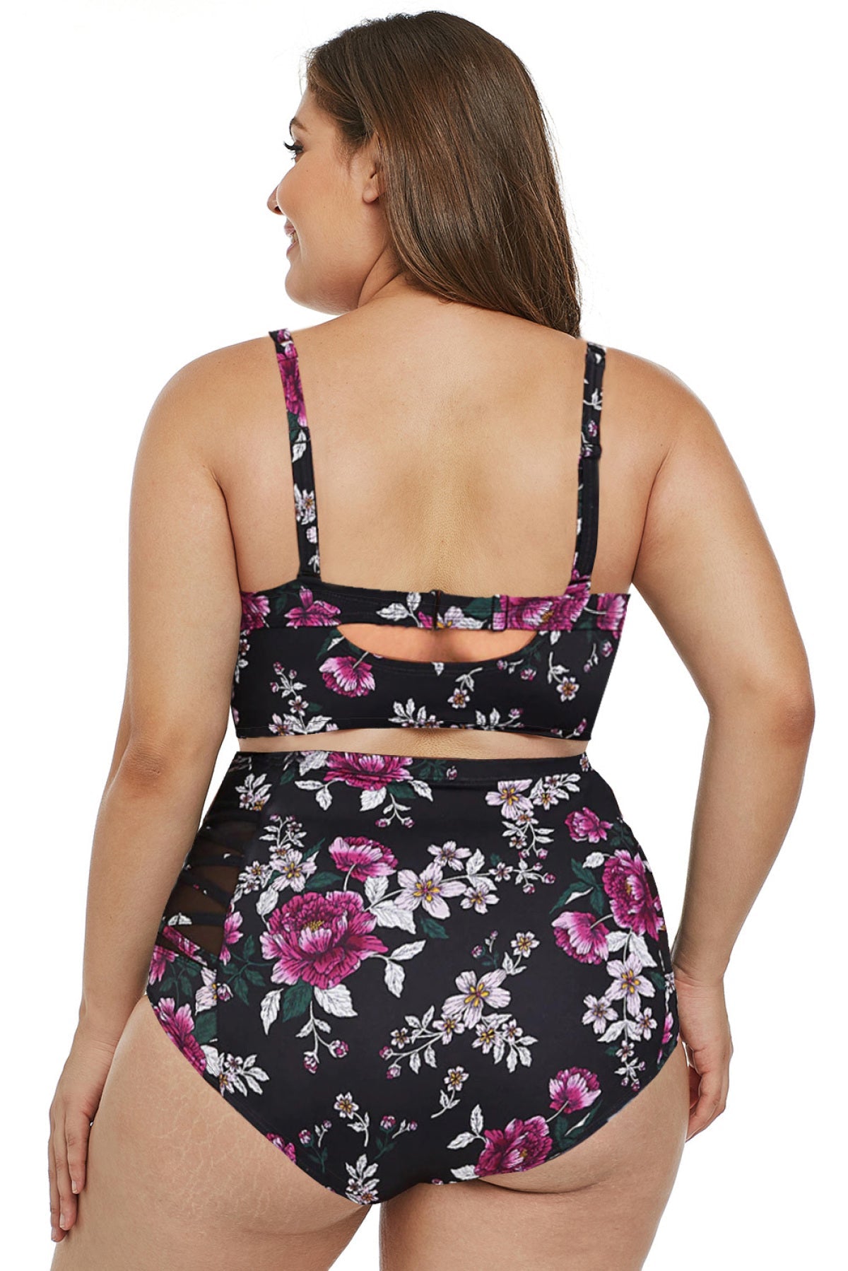 Stylish Print Strappy Push Up Balconette Plus Size Bikini
